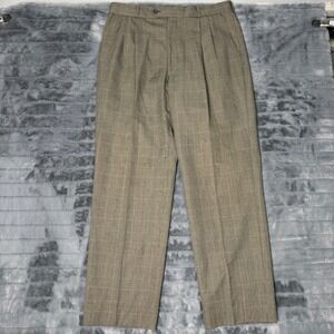 Cellini Linea Uomo Mens Brown Glen Plaid Pleated Dress Pants Wool Blend‎ 37L